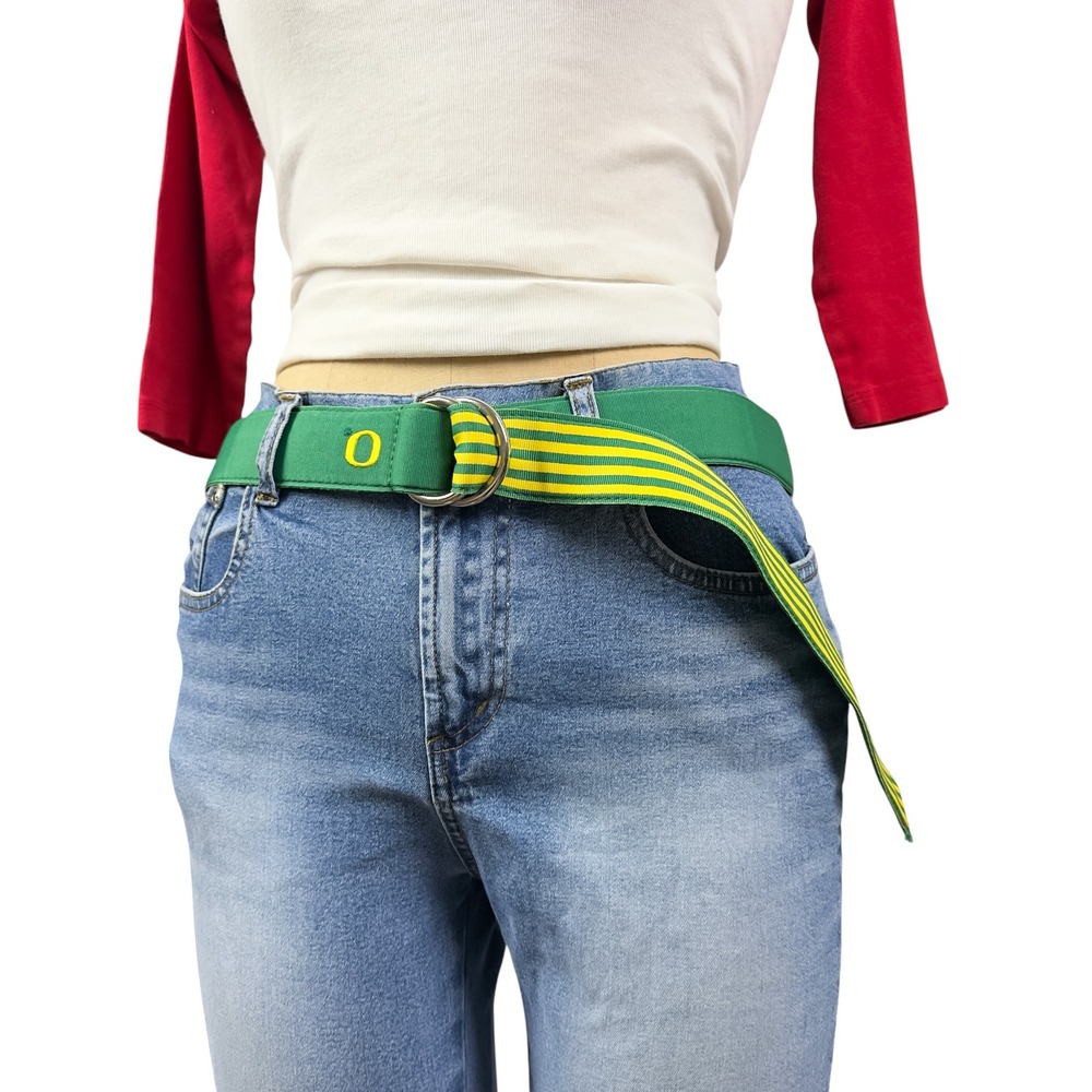 Retro Oregon Ducks NCAA Green Yellow Collegiate D-Ring Ribbon Belt One Size - Picture 8 of 8